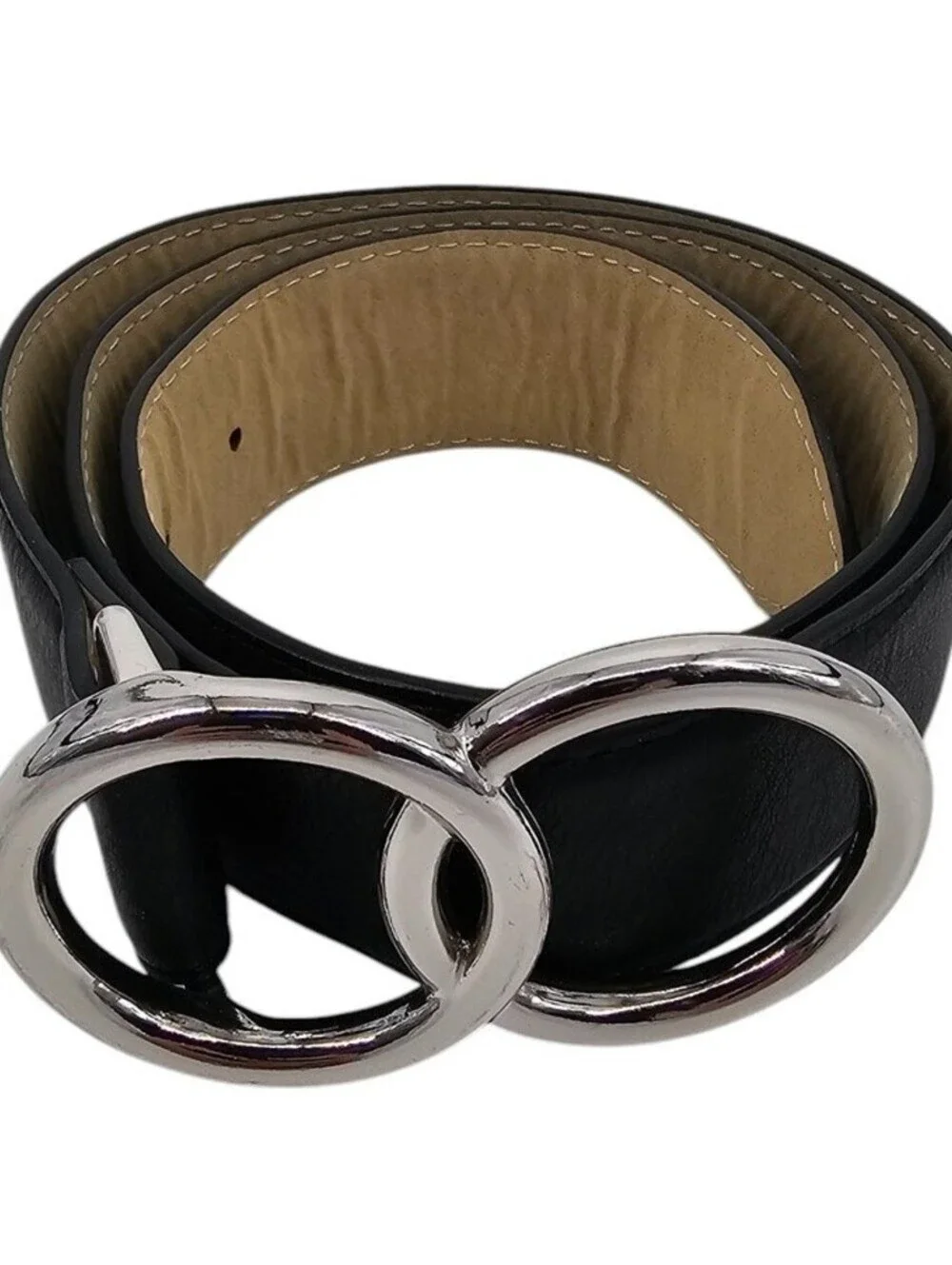 Vintage Y2K Express Womens Sz XS Black Belt w/ Hoop Silver Buckle
